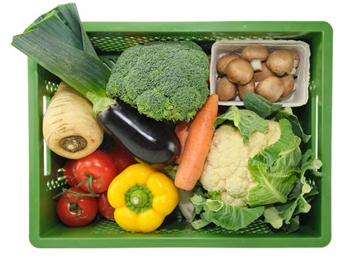 Grüne NAPF-Kiste gefüllt mit Gemüse zum Kochen
